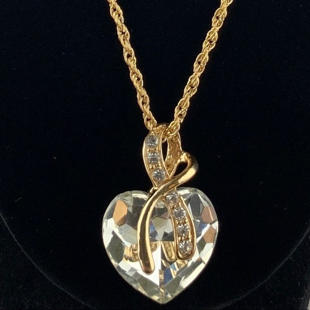 Titantic Heart Necklace Gold/ Clear Rhinestone